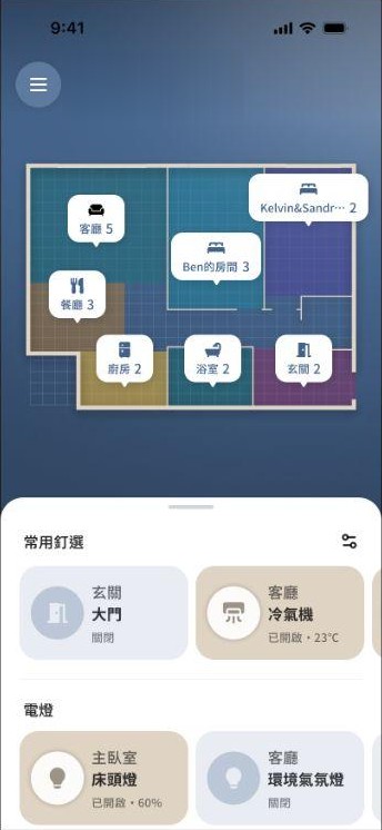 ZIMU App 首頁：全屋平面圖與常用設備